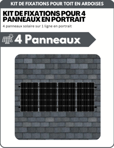 Kit de Fixation 4 panneaux solaires pour toit en ardoises | Orientation : Portrait